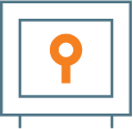 A computer screen with an orange key on it.
